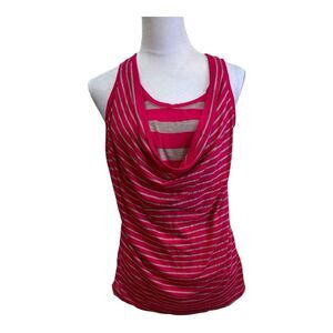 Striped Tank Top Racerback Sleeveless‎ Cowl Neck Pink Gray